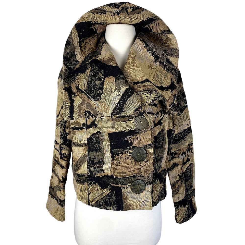 Tribal Boho Geometric Earthy Rustic Print Oversized Cowl Collar Blazer Jacket